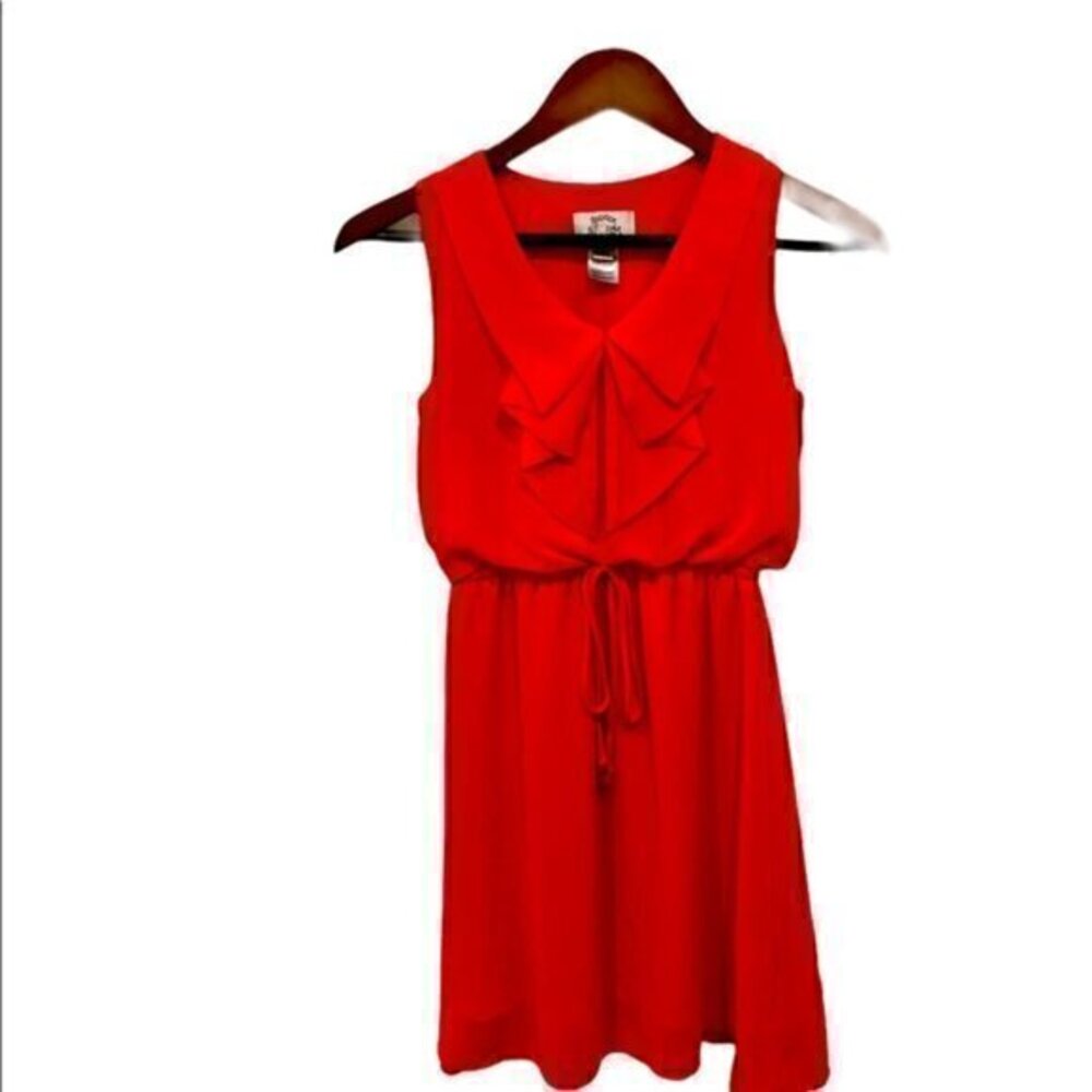 Sweet Storm Coral Ruffle Dress with Underlining- Size Small